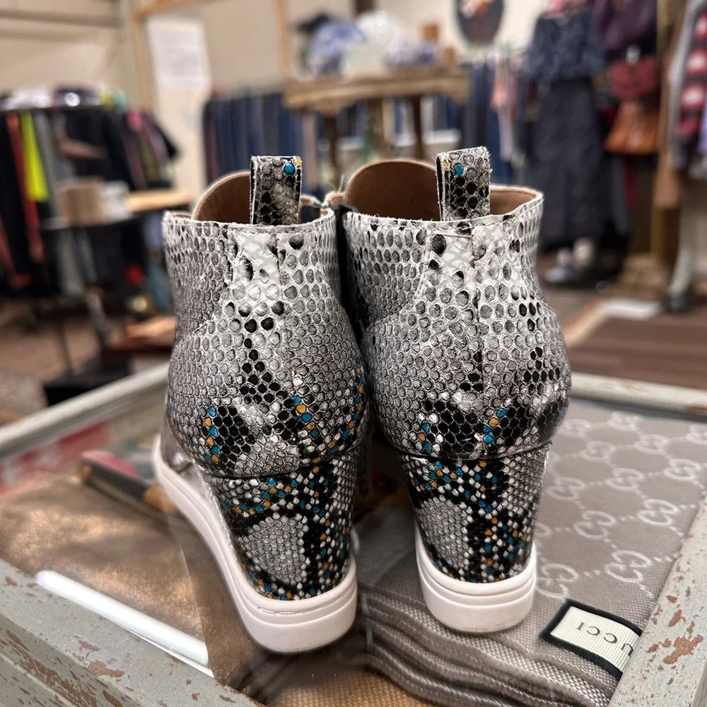 Linea Paolo Felicia III leather snake-embossed wedge sneakers